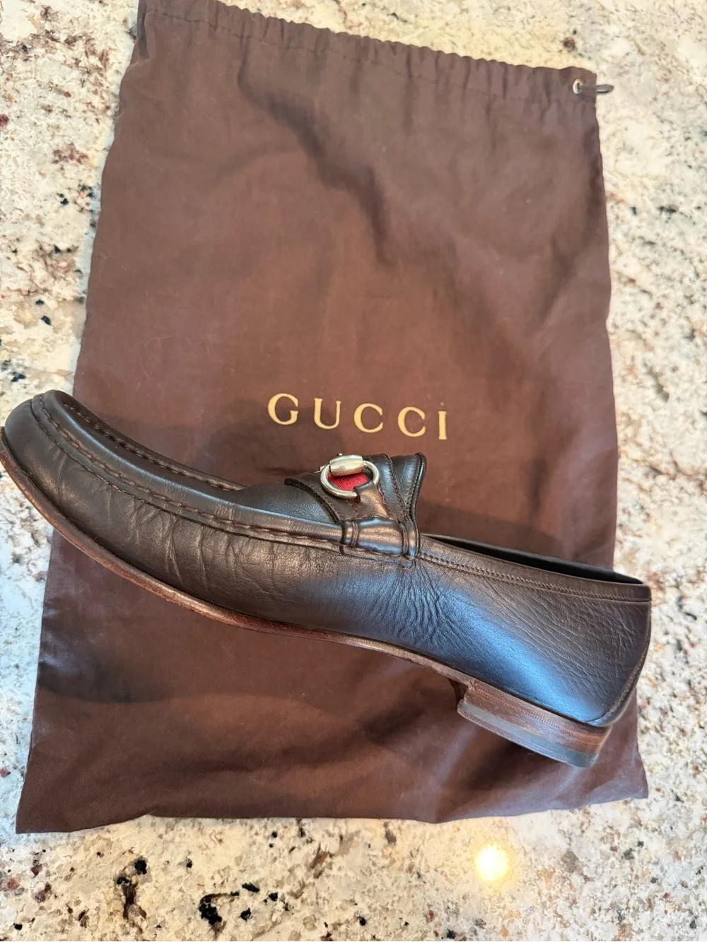 Gucci Brown Leather Horsebit Loafers with Green-Red Web